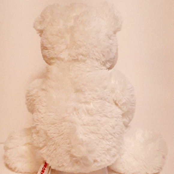 Aurora World White/Pink Bear Plush 10" With Textured Ribbed Heart And Feet - Picture 4 of 10